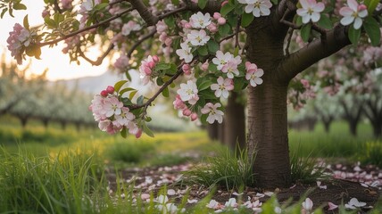Spring blossoms apple orchard tree pink flowers