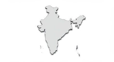 India Map Illustration with Drop Shadow on White