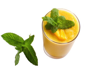 Healthy Mango Smoothie with Mint Leaf Garnish Transparent Background