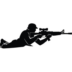Obraz premium Silhouette of a Soldier in Combat Position with Rifle