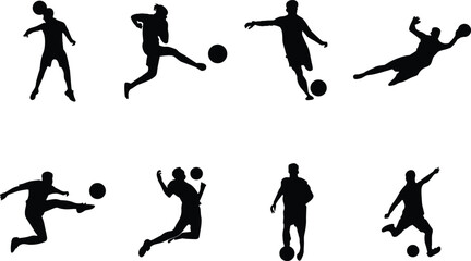 Football And Soccer player silhouettes vector, Football action poses vector silhouettes 