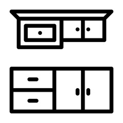 icon pack related to household appliances, home equipment, furniture, drawers, cupboards and kitchen sets