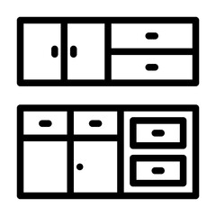 icon pack related to household appliances, home equipment, furniture, drawers, cupboards and kitchen sets