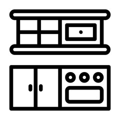 icon pack related to household appliances, home equipment, furniture, drawers, cupboards and kitchen sets