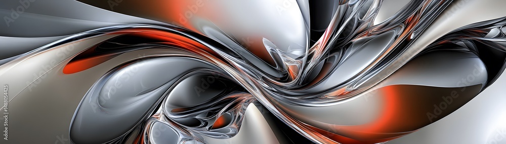 Poster abstract design with swirling metallic forms.