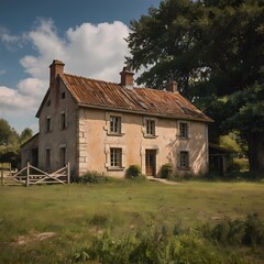 Obraz premium Where Fields Meet the Sky: Discovering an Antique Farmhouse Retreat 