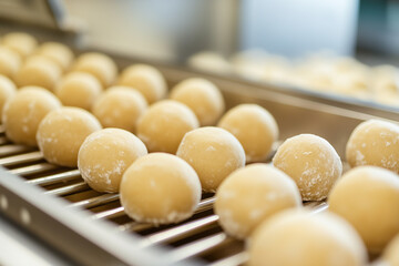 Dough Balls Ready for Baking. Close-up of dough balls ready for baking, ideal for culinary or bakery themes.