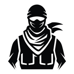 Tactical Soldier Silhouette Black and White Vector Illustration