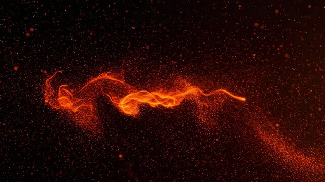 Flowing Orange Fire Particle Stream with Sparks on Dark Background