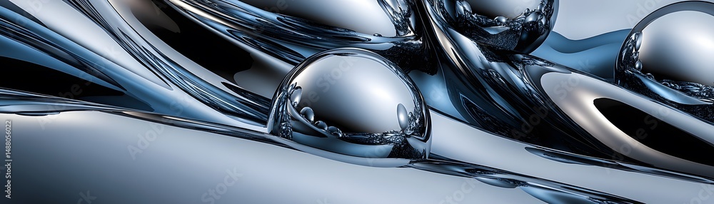 Poster abstract design with flowing metallic shapes.