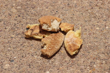 Pieces of dry bread on the floor