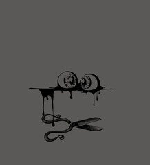 an eye that has been plucked out using scissors