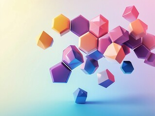 Abstract Geometric Shapes in Soft Pastel Colors on Gradient Background