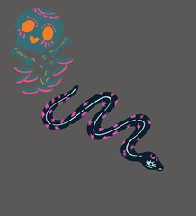 A highly venomous snake has just devoured its prey with only the bones left.