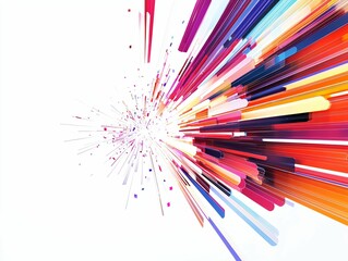 Colorful Abstract Stripes Exploding in Dynamic Motion on White Background