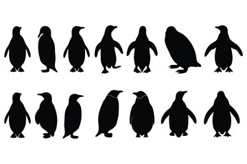 Collection of Penguin Silhouettes in Various Poses