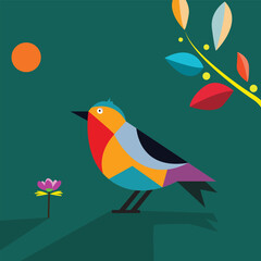 Abstract art painting with beautiful bird design cubism style interior painting