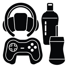 Gaming Setup Essentials Headset, Controller, and Hydration