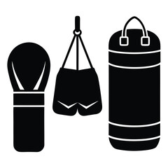 Boxing Equipment Icons Punching Bag, Gloves, and Speed Bag