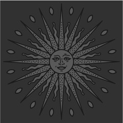 antique sun illustration; vintage solar depiction