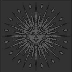 antique sun illustration; vintage solar depiction