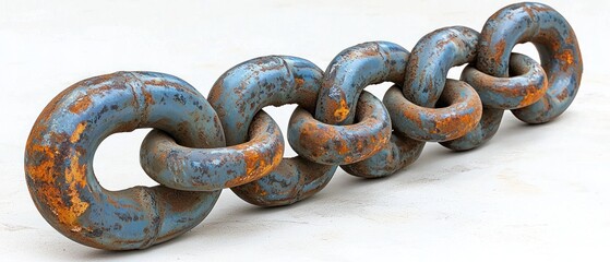 Weathered metallic chain links, showing rust and blue paint