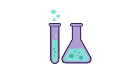 Colorful laboratory glassware with liquids in test tubes on a transparent background
