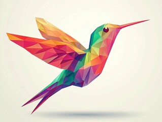 Obraz premium Colorful Polygonal Hummingbird in Flight with Bright Geometric Shapes