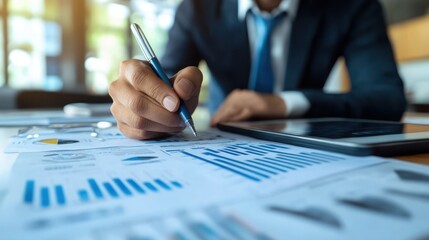 Business Analysis Charts and Graphs with Person Writing