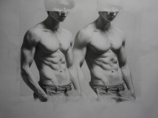 Two male figures grayscale drawing
