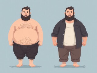 Weight loss transformation cartoon illustration