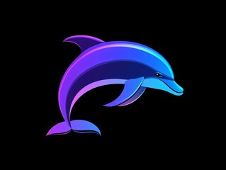 Obraz premium Vibrant Dolphin Illustration in Blue and Purple Tones on Black Background
