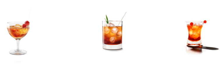 A Toronto Cocktail served in glasses, a classic Canadian drink, elegantly displayed in a set with a clean, cut-out background.

