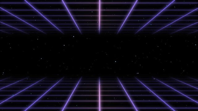 Retro dynamic grid background animation with top and bottom position. Lavender and pink color, outer glow.