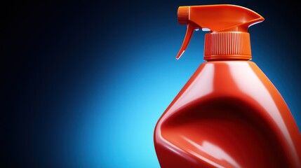 Bright orange spray bottle against a gradient blue background, showcasing cleaning product design