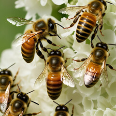 bees on the flowers. the image generated by ai