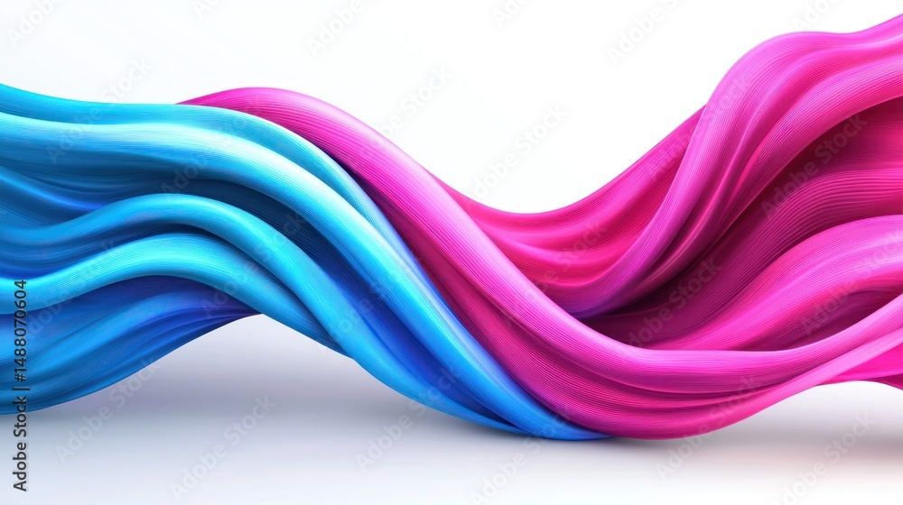 Poster vibrant flowing waves of pink and blue fabric-like material creating a dynamic abstract background