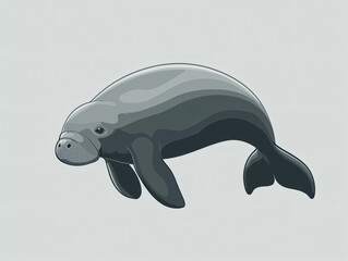 Illustration of a Swimming Manatee in a Simple Style Design