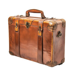 Vintage leather suitcase perfect for travel enthusiasts and collectors, Suitcase old luggage leather bag travel tourist, Transparent background