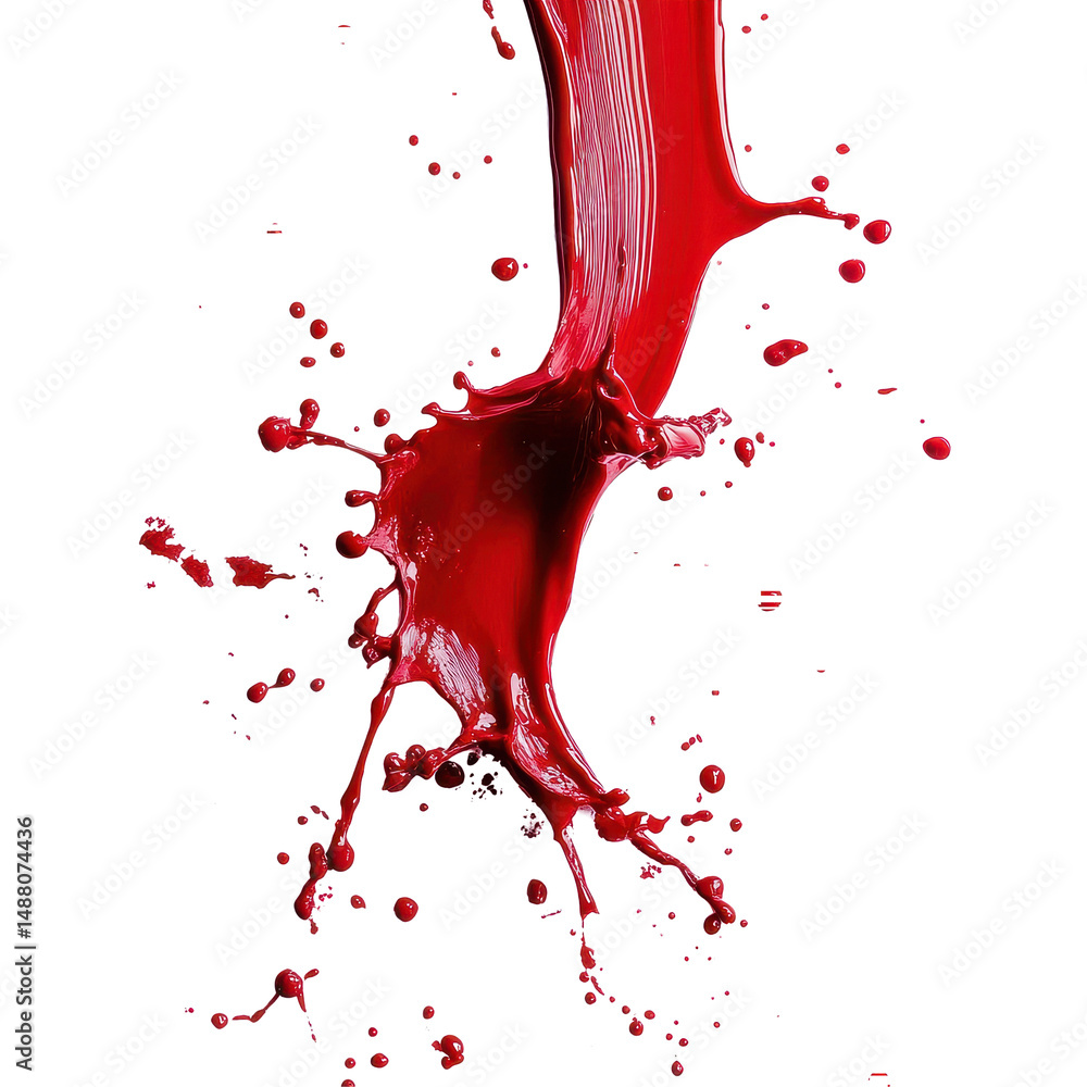 Poster red blood splashes create dramatic contrast on a clean transparent background in a striking visual d