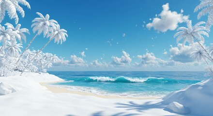Snowy tropical beach digital image