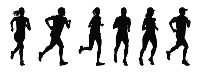 Collection of running men and women silhouette