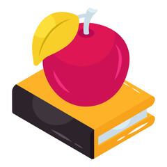 Apple fruit with close book, icon of healthy education