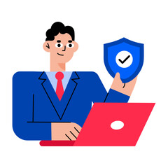 A flat style illustration of a cybersecurity expert