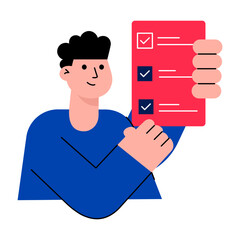 A character holding a task list, flat style illustration