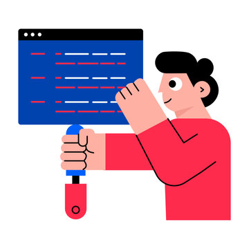 A flat style illustration of code fixer character