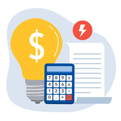 Growing up cost of living. Grocery price rising up. Utility bills, gas and electricity consumption expenses. Inflation or economic recession effect. Flat vector illustration