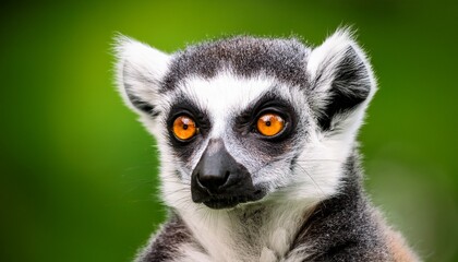 Fototapeta premium close up of lemur with green background