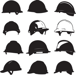 Construction Hard Hats Vector Silhouette Set: Safety Helmets Clipart for Building, Engineering, and Industrial Design Projects