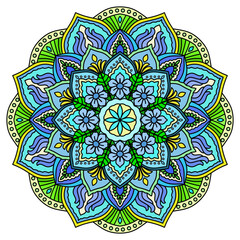 Mandala ornamental round ornament, Blossom Mandala Shape. Circular pattern in form of mandala, tattoo, decoration. Decorative ornament in ethnic oriental style., Colorful Mandala with Floral Ornament